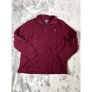 Polo Ralph Lauren Mens Burgundy Red Gold Pony Quarter Zip Sweater Size XL Luxury